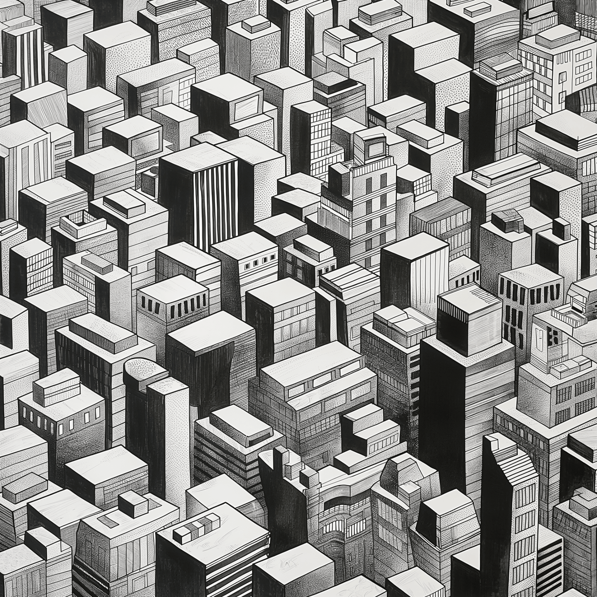 pen drawing of city black and white colors